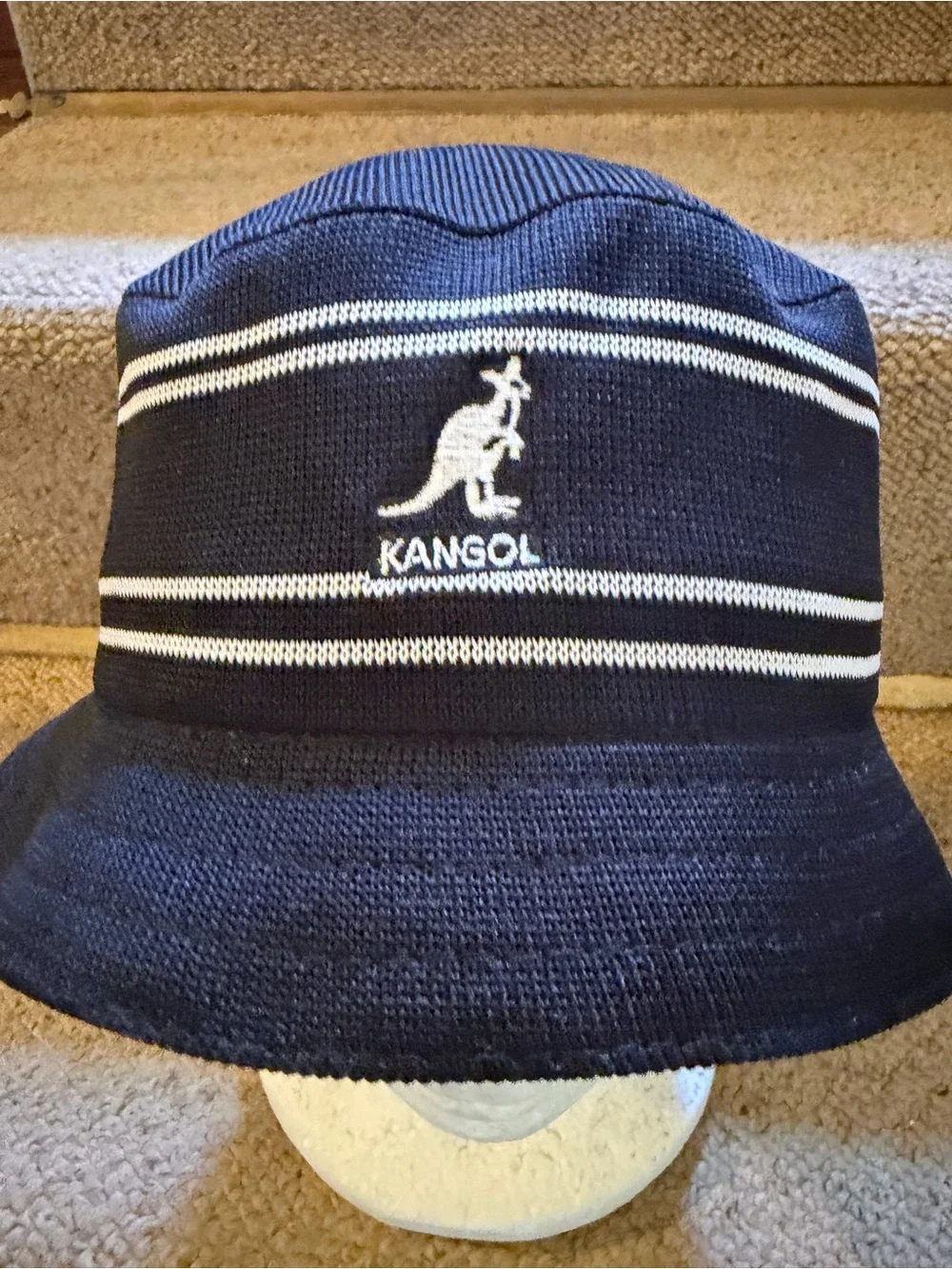 Kangol Black Bucket Hat with White Stripes